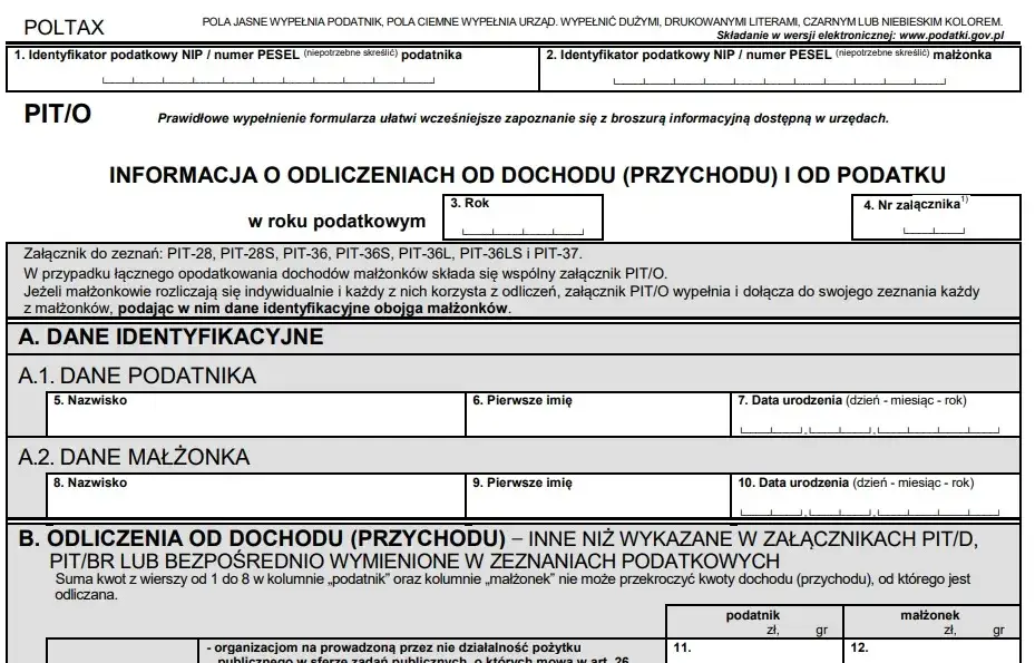 PIT/O załącznik wzór