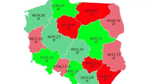 Mapa Polski zarobki ratowników medycznych województwa