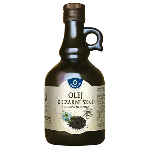 Olej z czarnuszki tłoczony na zimno nierafinowany