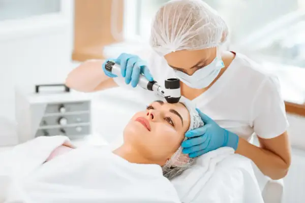 Dermatolog bada pieprzyk. Czy do dermatologa potrzebne jest skierowanie? Zależy od placówki.