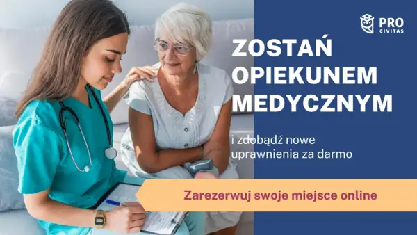 Młoda opiekunka medyczna wspiera starszą panią. Czy opiekun medyczny jest zawodem medycznym? Dowiedz się i zdobądź uprawnienia za darmo.